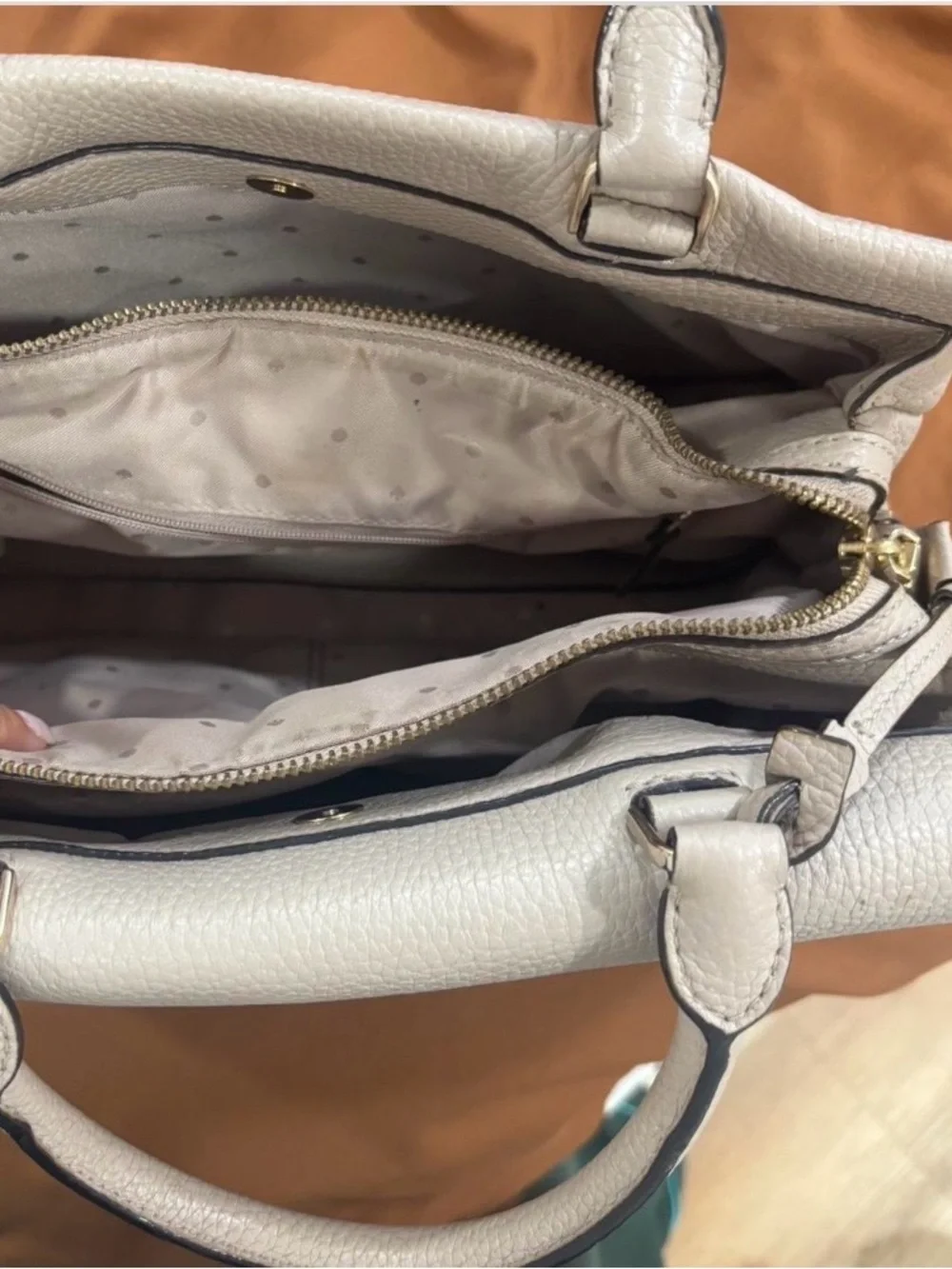 Kate Spade Alexya Pine Grove Way Pebbled Leather Satchel Bag Beige